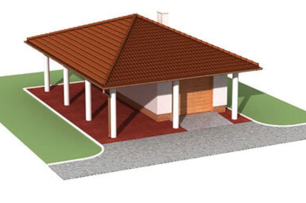 Projekt garażu jednostanowiskowego ZG-42, parterowy, bez podpiwniczenia, z wiatą - model