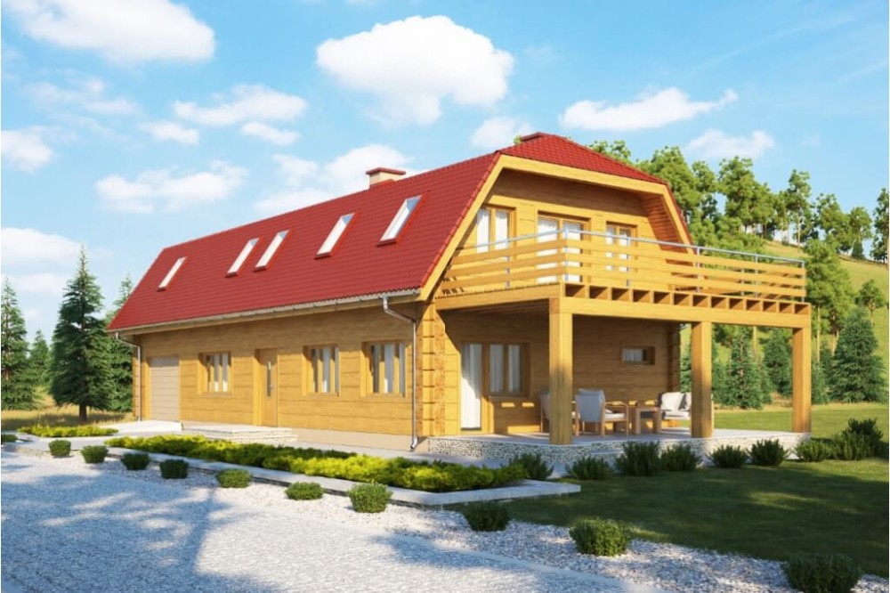 Projekt domu Rebucja 2 L-6606, parterowy z poddaszem użytkowym, antresolą i garażem  - kolorystyka wersja 4