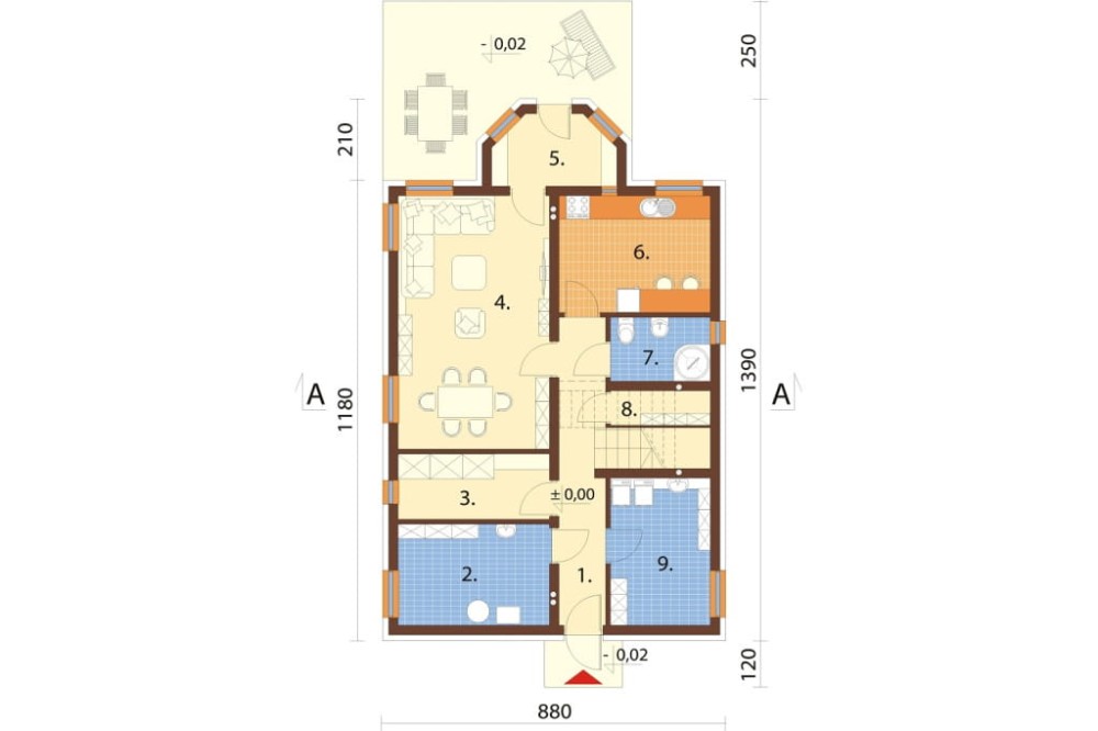 Projekt domu Hispalis DM-6742, piętrowy ze strychem, niepodpiwniczony, bez garażu - rzut parteru