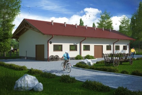 Projekt obory ZG-71, parterowa, niepodpiwniczona - kolorystyka wersja 1