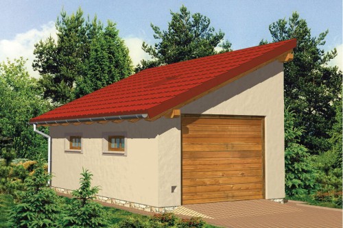 Projekt garażu jednostanowiskowego LZG-49,  parterowy, bez podpiwniczenia, bez poddasza - kolorystyka wersja 1