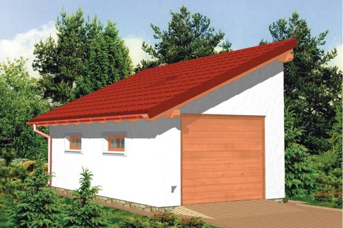 Projekt garażu jednostanowiskowego LZG-49,  parterowy, bez podpiwniczenia, bez poddasza - kolorystyka wersja 2