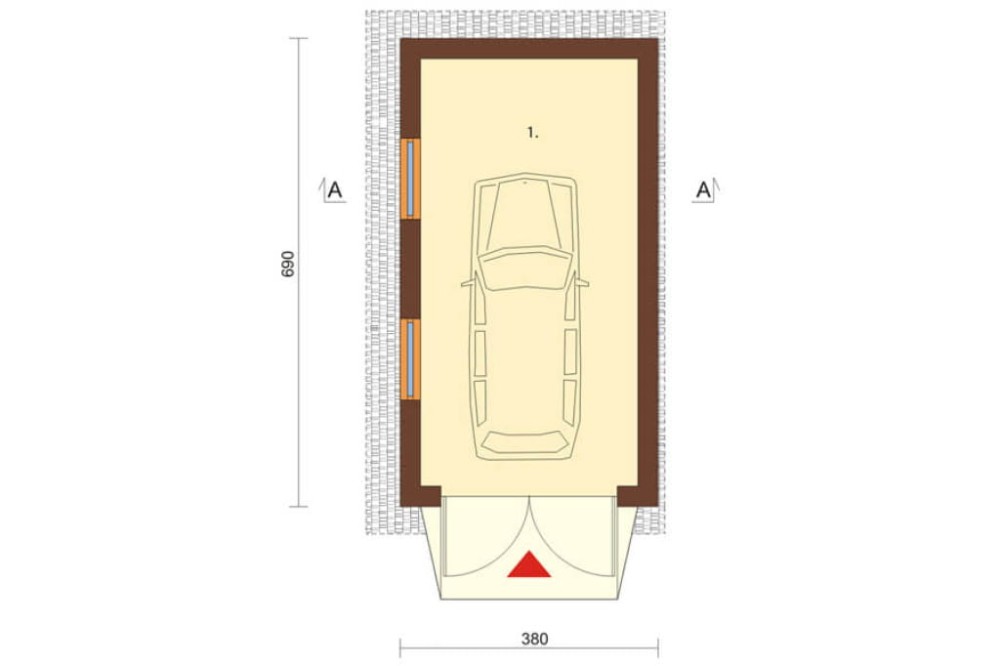 Projekt garażu jednostanowiskowego LZG-49,  parterowy, bez podpiwniczenia, bez poddasza - rzut parteru