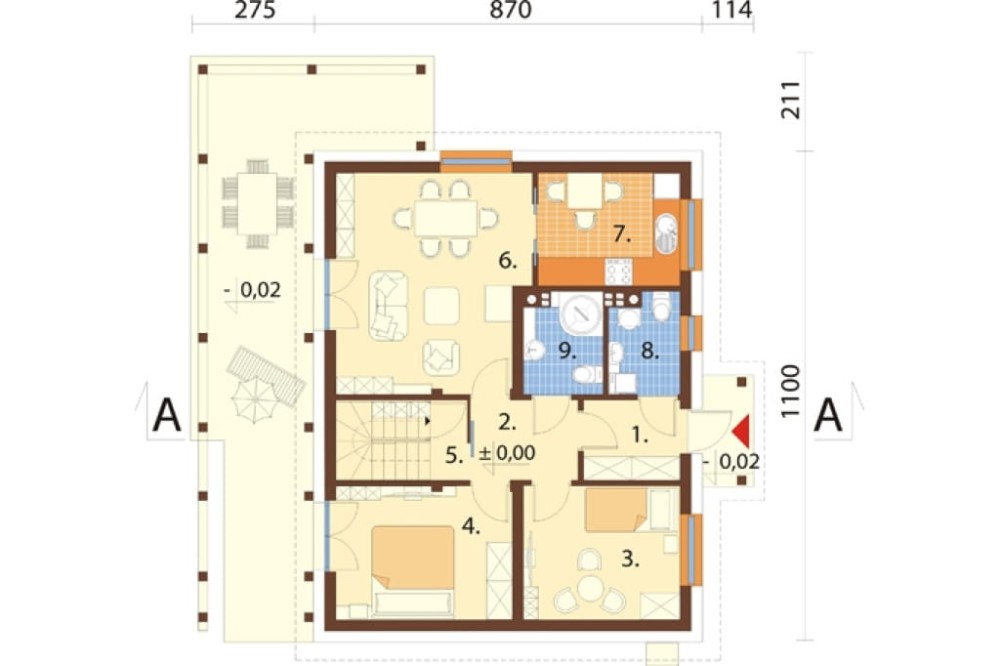 Projekt domu Prista DM-6822, parterowy z poddaszem mieszkalnym, bez podpiwniczenia  - rzut parteru