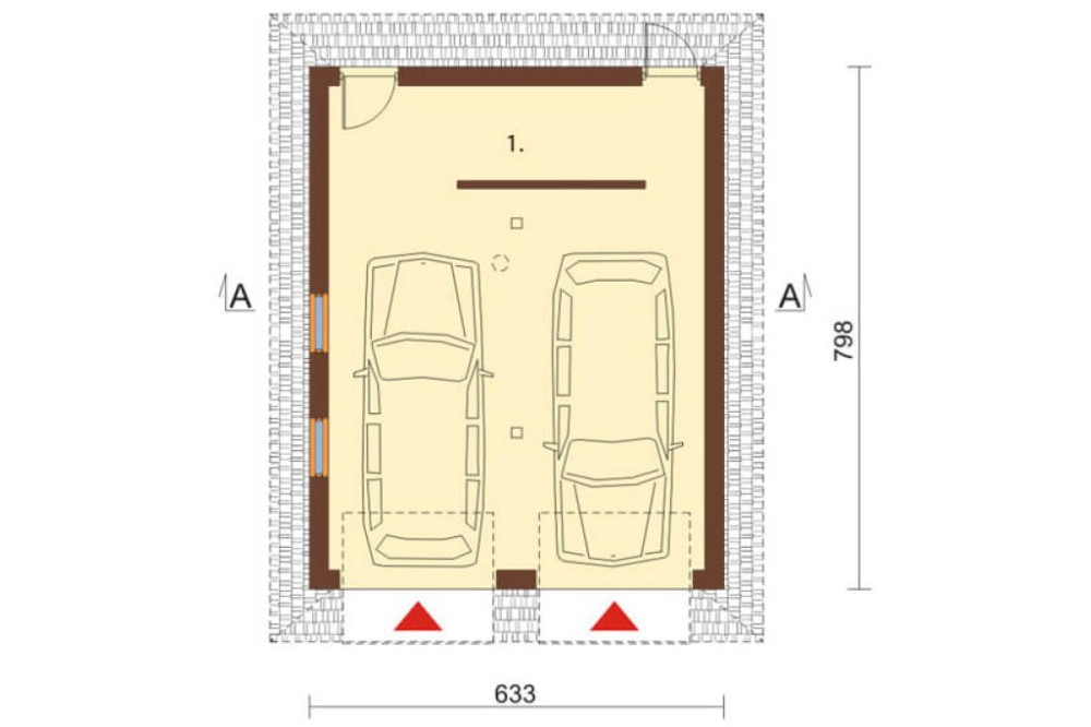 Projekt garażu dwustanowiskowego ZG-39, parterowy, bez podpiwniczenia, bez poddasza - rzut parteru