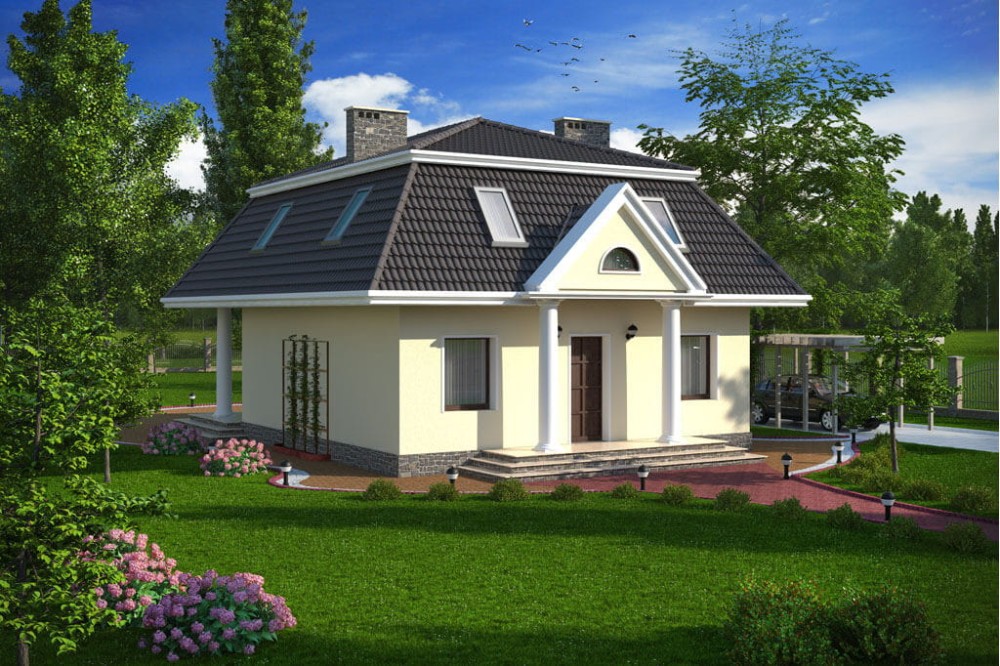 Projekt domu Przybysławice DM-5530, parterowy z poddaszem mieszkalnym, częściowo podpiwniczony - kolorystyka wersja 2