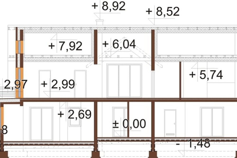 Projekt domu Etulo 2 L-6729, dwulokalowy, parterowy z poddaszem użytkowym, niepodpiwniczony, bez garażu - przekrój B-B