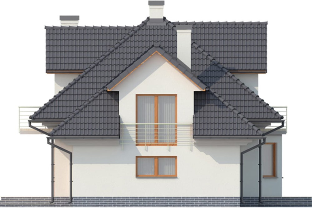 Projekt domu Korabie 2 L-6341, parterowy z poddaszem mieszkalnym, garażem, częściowo podpiwniczony - elewacja prawa