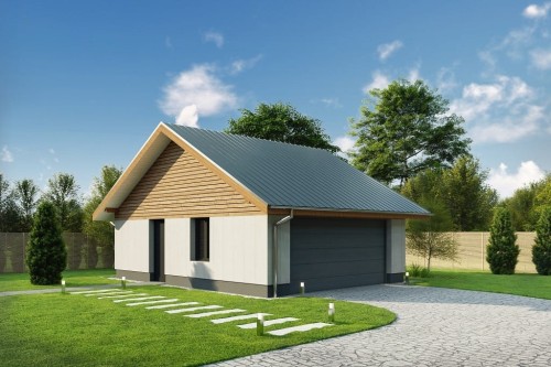 Projekt garażu dwustanowiskowego LZG-106, parterowy, bez poddasza, niepodpiwniczony - kolorystyka wersja 2