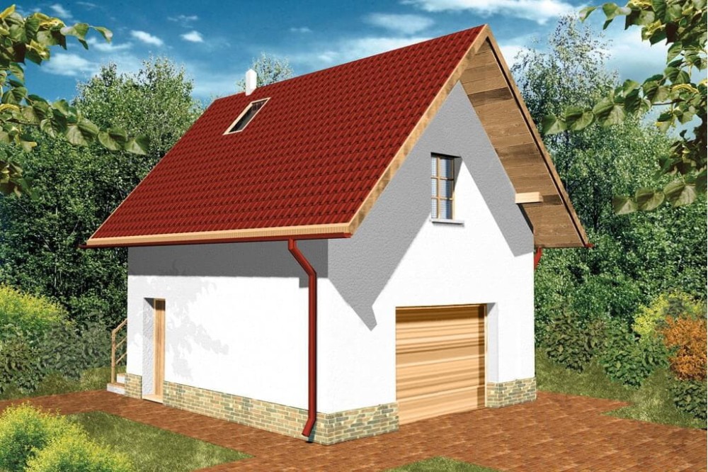 Projekt garażu jednostanowiskowego ZG-48,  parterowy z poddaszem użytkowym, bez podpiwniczenia - kolorystyka wersja 2