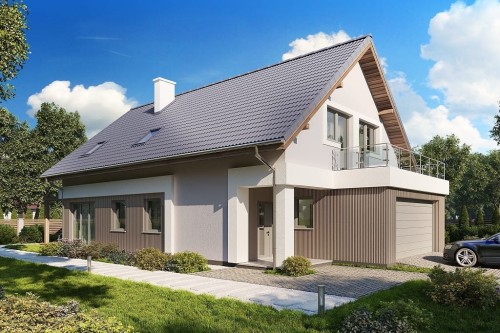 Projekt domu Carmo 2 L-6714, parterowy z poddaszem użytkowym, jednorodzinny, tradycyjny, z garażem dwustanowiskowym, bez podpiwniczenia - kolorystyka wersja 1