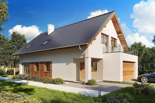 Projekt domu Carmo 2 L-6714, parterowy z poddaszem użytkowym, jednorodzinny, tradycyjny, z garażem dwustanowiskowym, bez podpiwniczenia - kolorystyka wersja 2