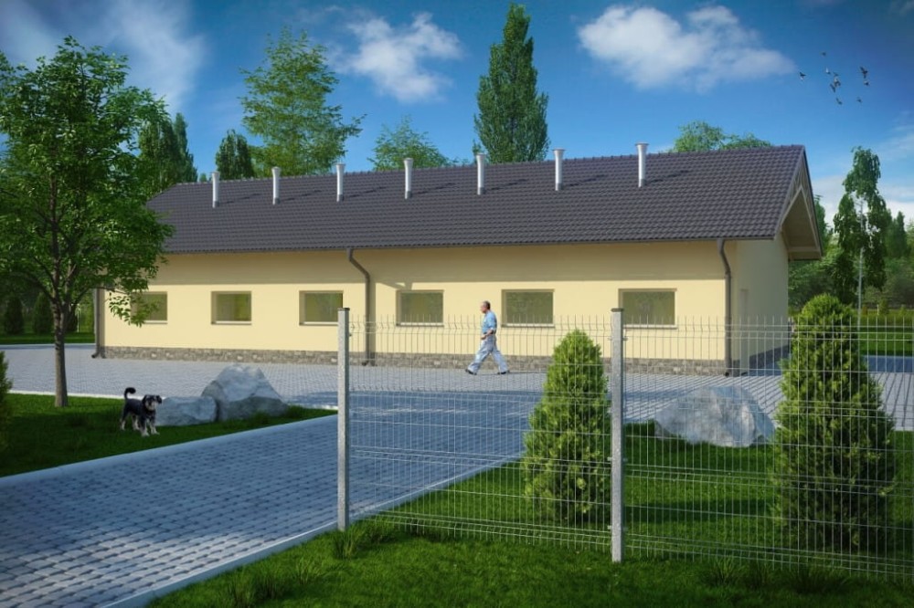 Projekt tuczarnii LZG-82, parterowy, niepodpiwniczony, bez poddasza - kolorystyka wersja 1
