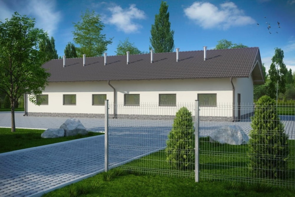 Projekt tuczarnii LZG-82, parterowy, niepodpiwniczony, bez poddasza - kolorystyka wersja 2