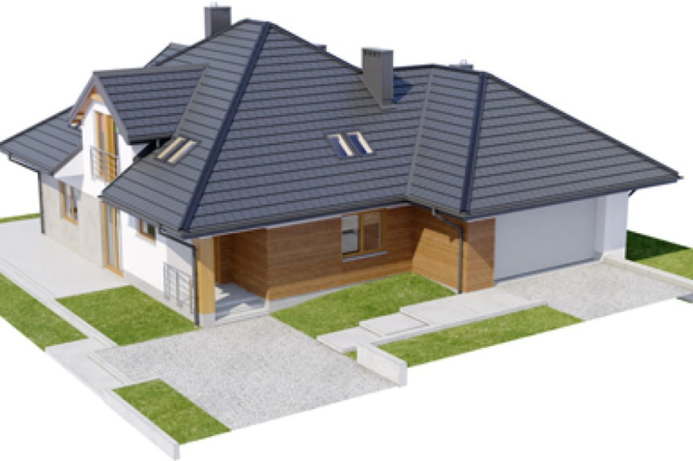 Projekt domu Uniejów DM-6418, parterowy z garażem dwustanowiskowym, poddaszem mieszkalnym, bez podpiwniczenia -model