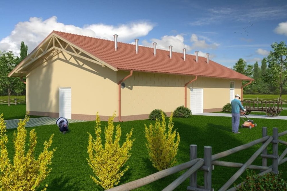 Projekt stajnii LZG-84,  parterowy, niepodpiwniczony - kolorystyka wersja 1