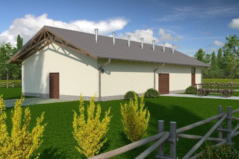 Projekt stajnii LZG-84,  parterowy, niepodpiwniczony - kolorystyka wersja 2