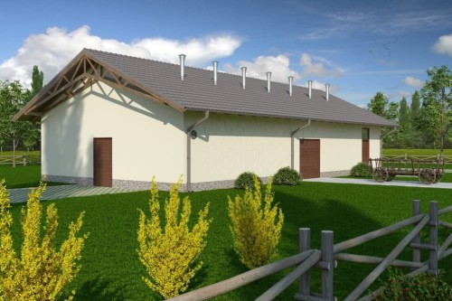 Projekt stajni LZG-84,  parterowy, niepodpiwniczony - kolorystyka wersja 2