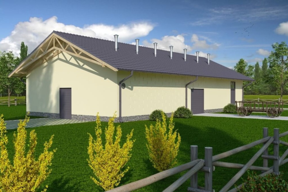 Projekt stajnii LZG-84,  parterowy, niepodpiwniczony - kolorystyka wersja 4