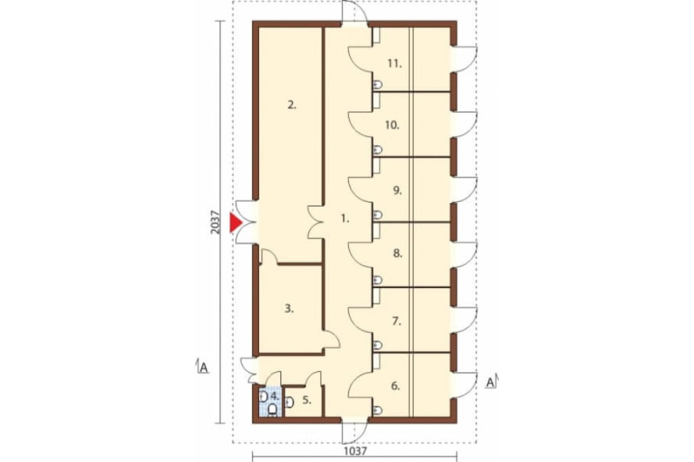 Projekt stajnii LZG-84,  parterowy, niepodpiwniczony - rzut parteru