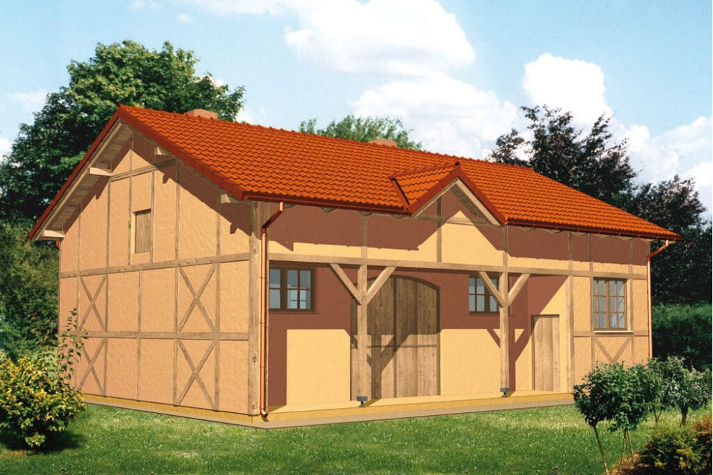 Projekt stajni ZG-56, parterowy, ze strychem, bez podpiwniczenia - kolorystyka wersja 3
