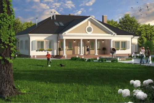 Projekt domu Łapanów 2 L-6484, parterowy z poddaszem mieszkalnym, niepodpiwniczony z garażem dwustanowiskowym - kolorystyka wersja 1