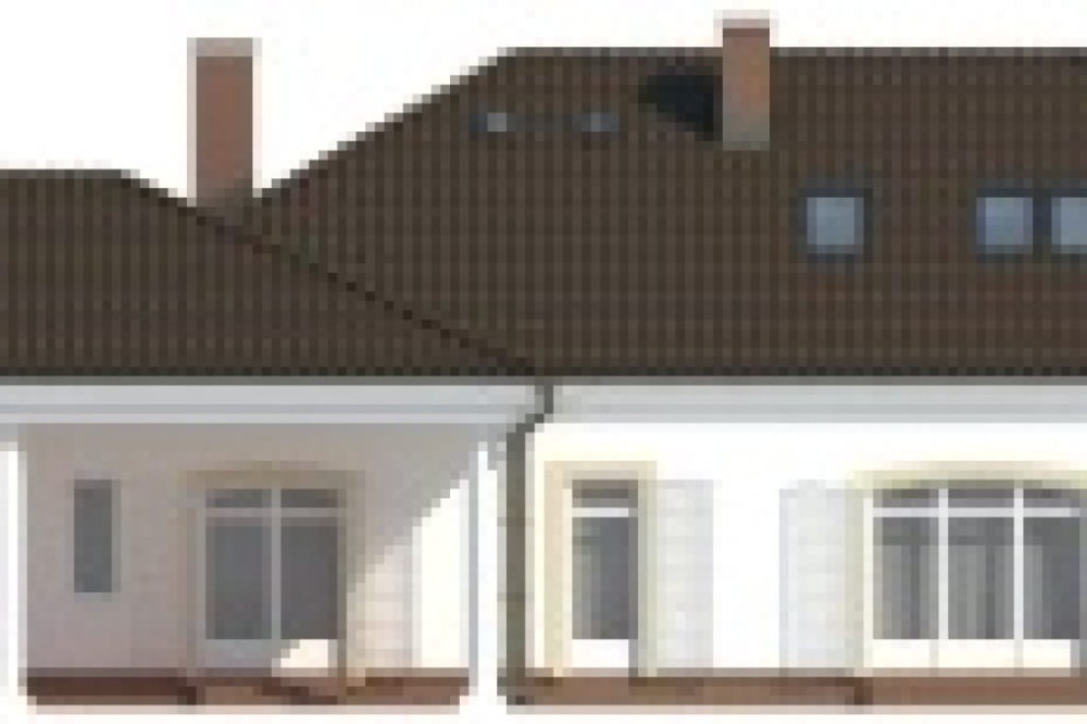 Projekt domu Łapanów 2 L-6484, parterowy z garażem dwustanowiskowym, z poddaszem mieszkalnym, niepodpiwniczony -elewacja ogrodowa
