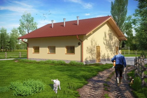 Projekt tuczarni LZG-76, parterowy, niepodpiwniczony, bez poddasza - kolorystyka wersja 1