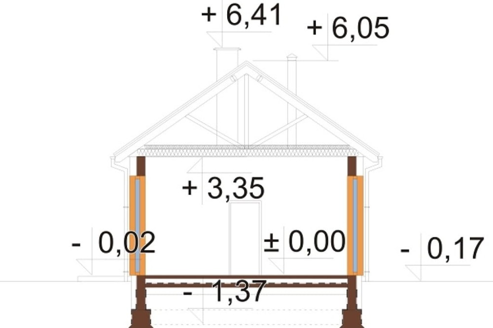 Projekt budynku gastronomicznego K-22 B, parterowy, niepodpiwniczony, bez garażu - przekrój A-A
