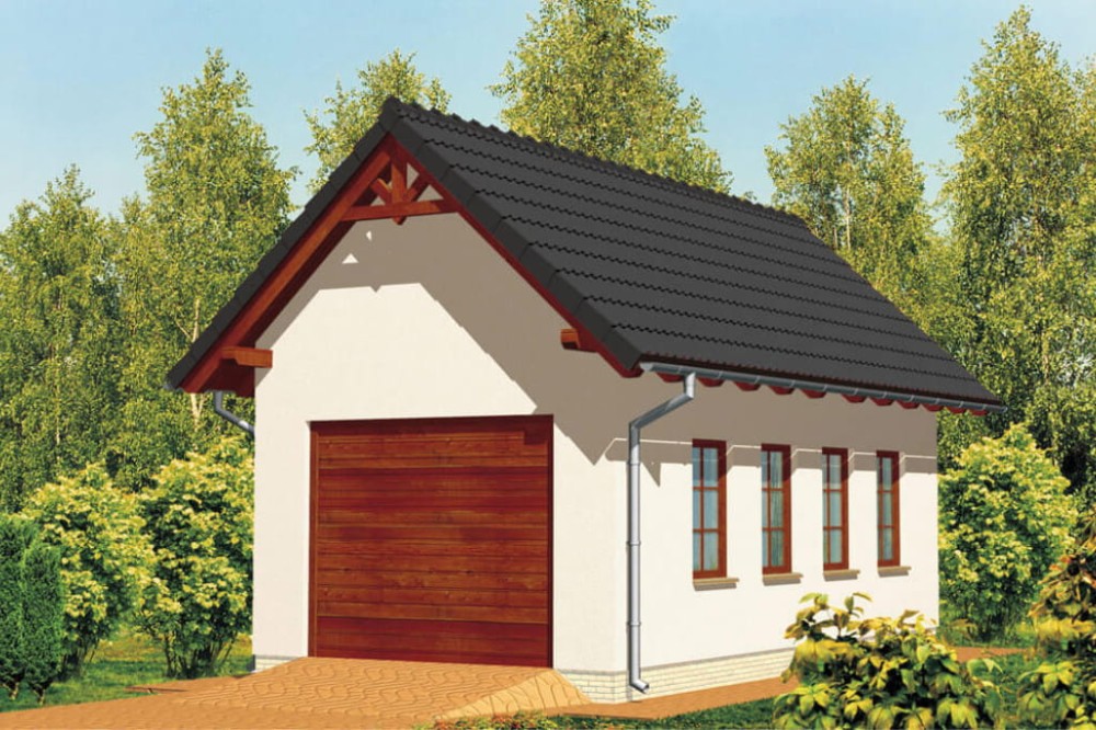Projekt garażu jednostanowiskowego LZG-36, parterowy ze strychem, bez podpiwniczenia - kolorystyka wersja 1