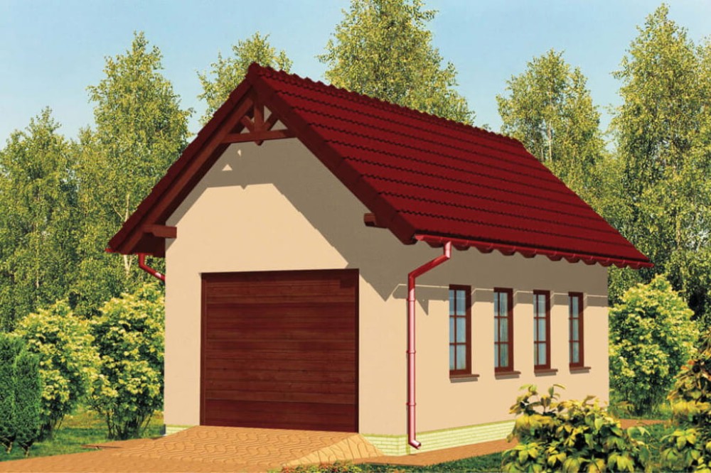 Projekt garażu jednostanowiskowego LZG-36, parterowy ze strychem, bez podpiwniczenia - kolorystyka wersja 3
