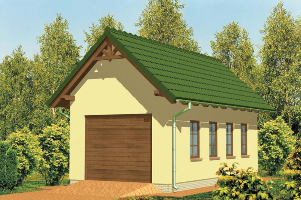 Projekt garażu jednostanowiskowego LZG-36, parterowy ze strychem, bez podpiwniczenia - kolorystyka wersja 4