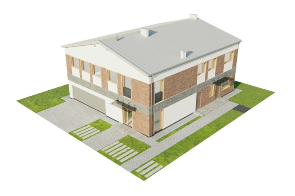 Projekt budynku biurowo-usługowego K-142, dwukondygnacyjny (parter, I piętro) z garażem 3 stanowiskowym - model