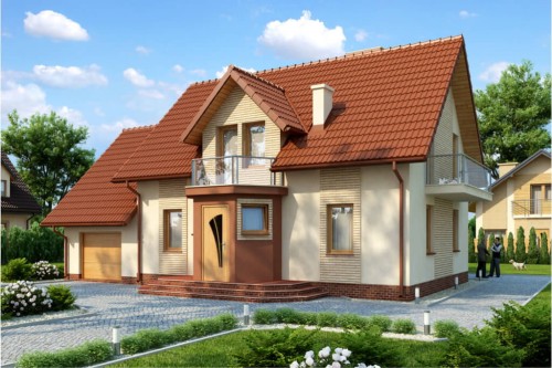Projekt domu Jantar 2 L-6357, parterowy z garażem, z poddaszem mieszkalnym, bez podpiwniczenia - kolorystyka wersja 2