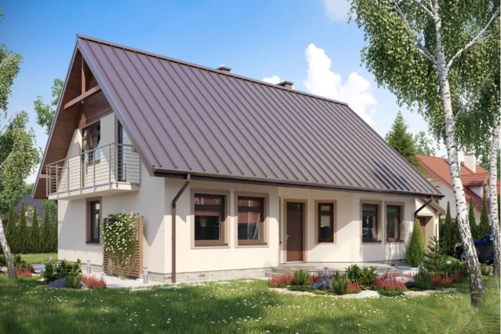 Projekt domu Chociejów N DM-6149 N, parterowy z poddaszem mieszkalnym, z garażem, częściowo podpiwniczony - kolorystyka wersja 4
