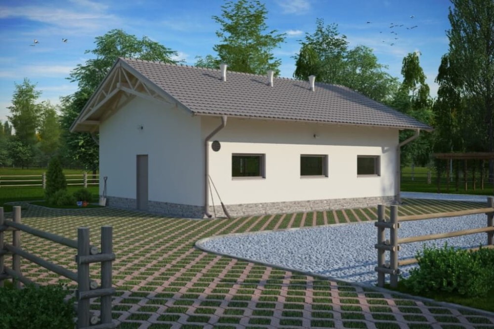 Projekt tuczarni LZG-64,  parterowy, niepodpiwniczony, bez poddasza - kolorystyka wersja 3