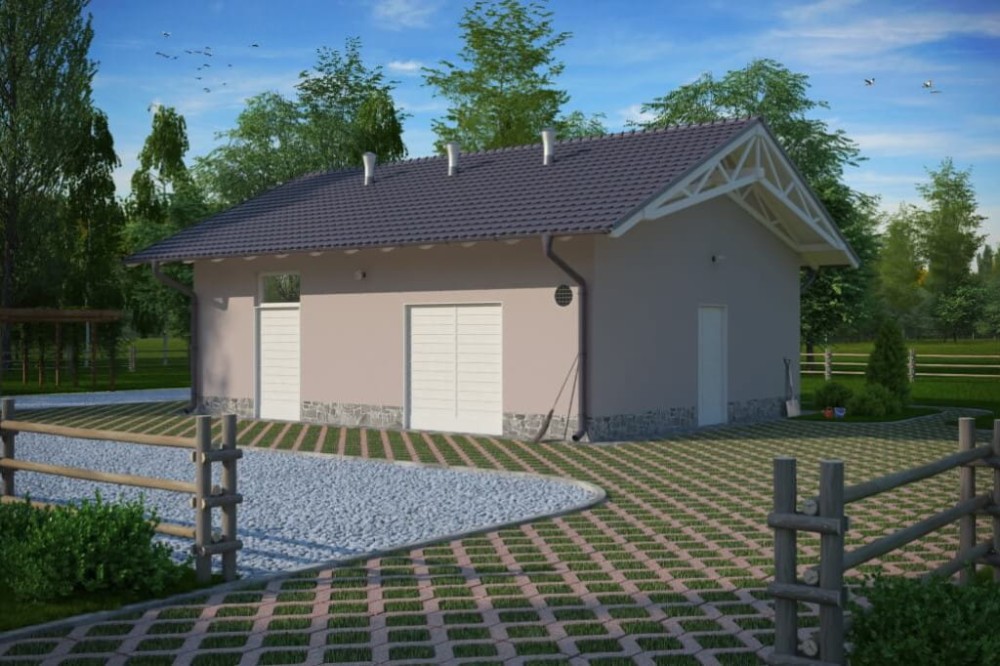 Projekt stajnii ZG-67, parterowy, niepodpiwniczony, bez poddasza - kolorystyka wersja 2