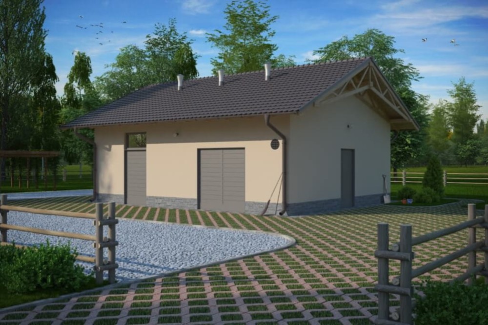 Projekt stajnii ZG-67, parterowy, niepodpiwniczony, bez poddasza - kolorystyka wersja 3