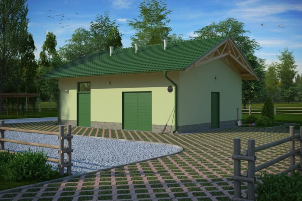 Projekt stajnii ZG-67, parterowy, niepodpiwniczony, bez poddasza - kolorystyka wersja 4