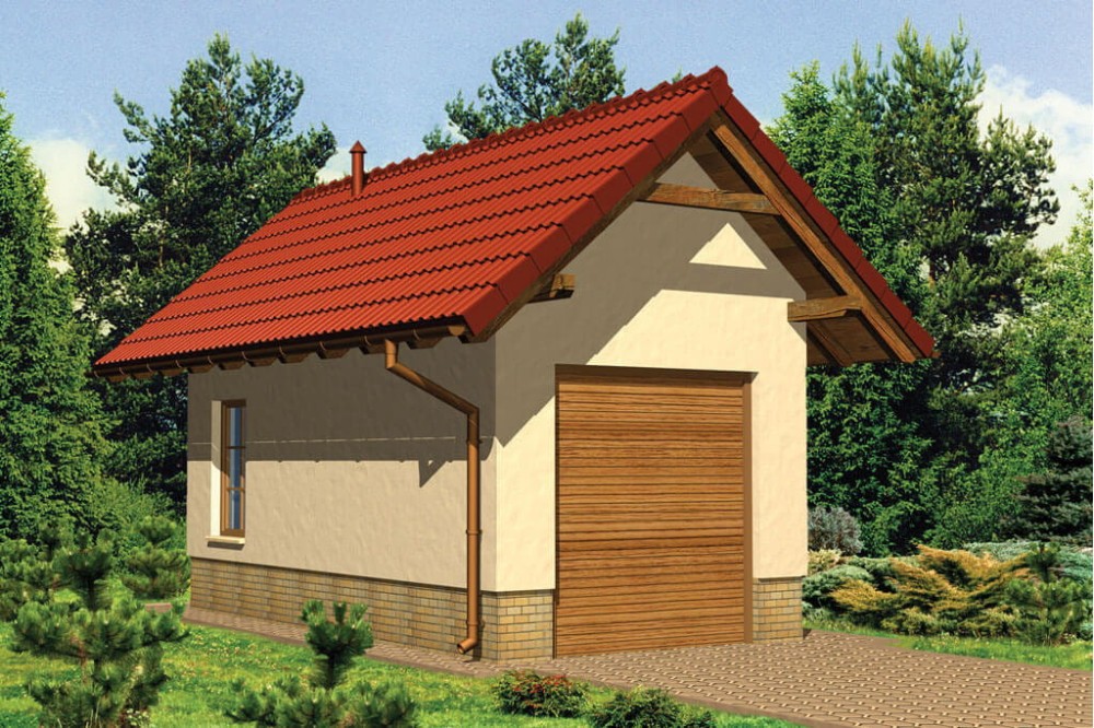 Projekt garażu jednostanowiskowego ZG-47, parterowy, niepodpiwniczony - kolorystyka wersja 1