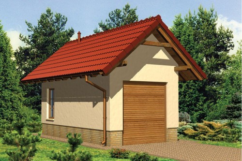 Projekt garażu jednostanowiskowego ZG-47, parterowy, niepodpiwniczony - kolorystyka wersja 1