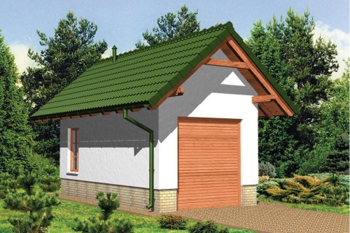 Projekt garażu jednostanowiskowego ZG-47, parterowy, niepodpiwniczony - kolorystyka wersja 2