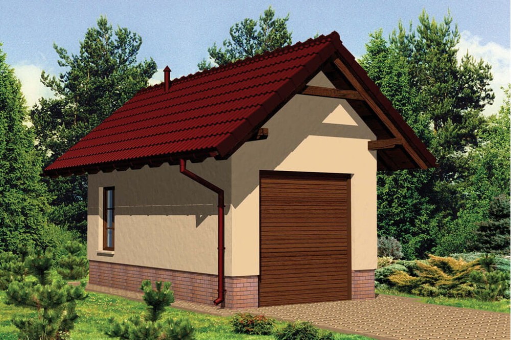 Projekt garażu jednostanowiskowego ZG-47, parterowy, niepodpiwniczony - kolorystyka wersja 3