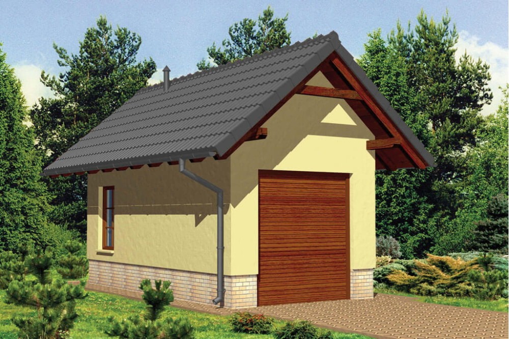 Projekt garażu jednostanowiskowego ZG-47, parterowy, niepodpiwniczony - kolorystyka wersja 4