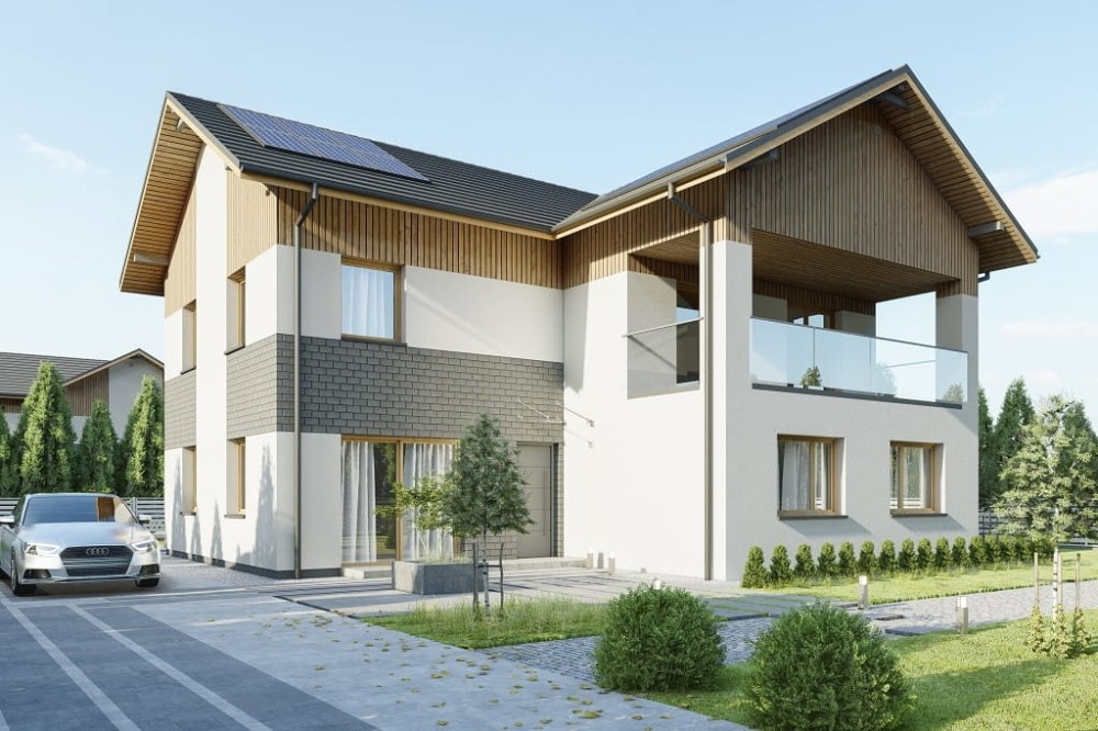 Projekt domu Histrium DM-6799,  jednorodzinny, dwulokalowy z dwoma kondygnacjami nadziemnymi - kolorystyka wersja 2