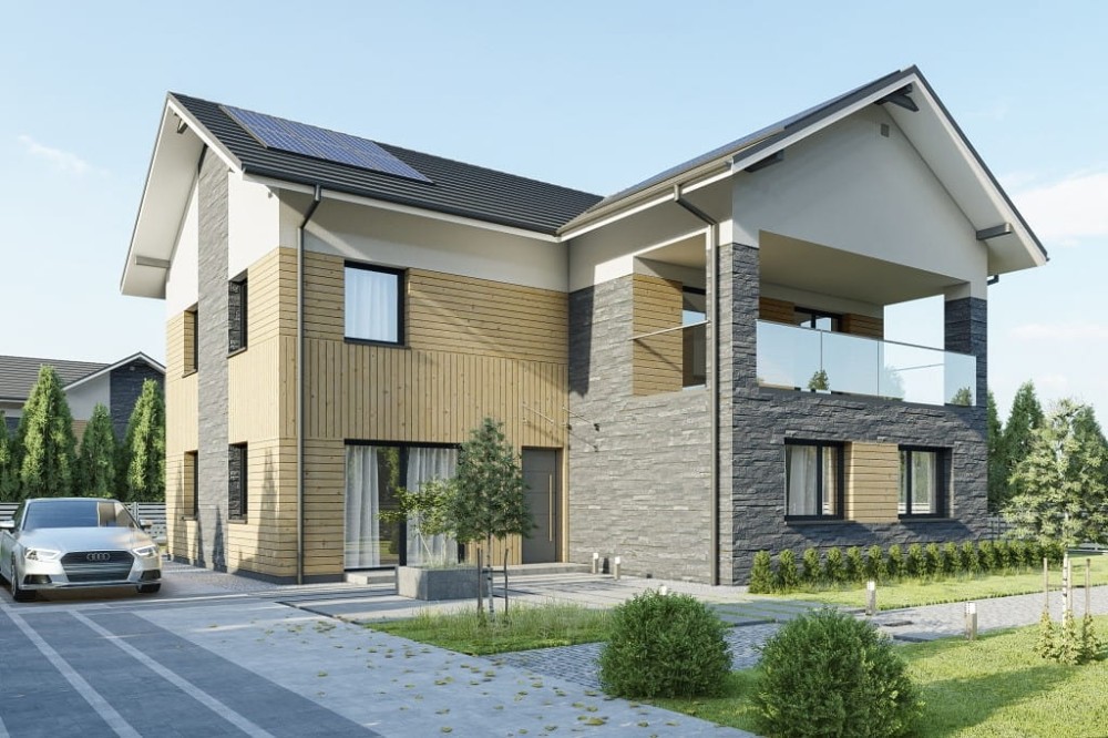 Projekt domu Histrium DM-6799,  jednorodzinny, dwulokalowy z dwoma kondygnacjami nadziemnymi - kolorystyka wersja 3