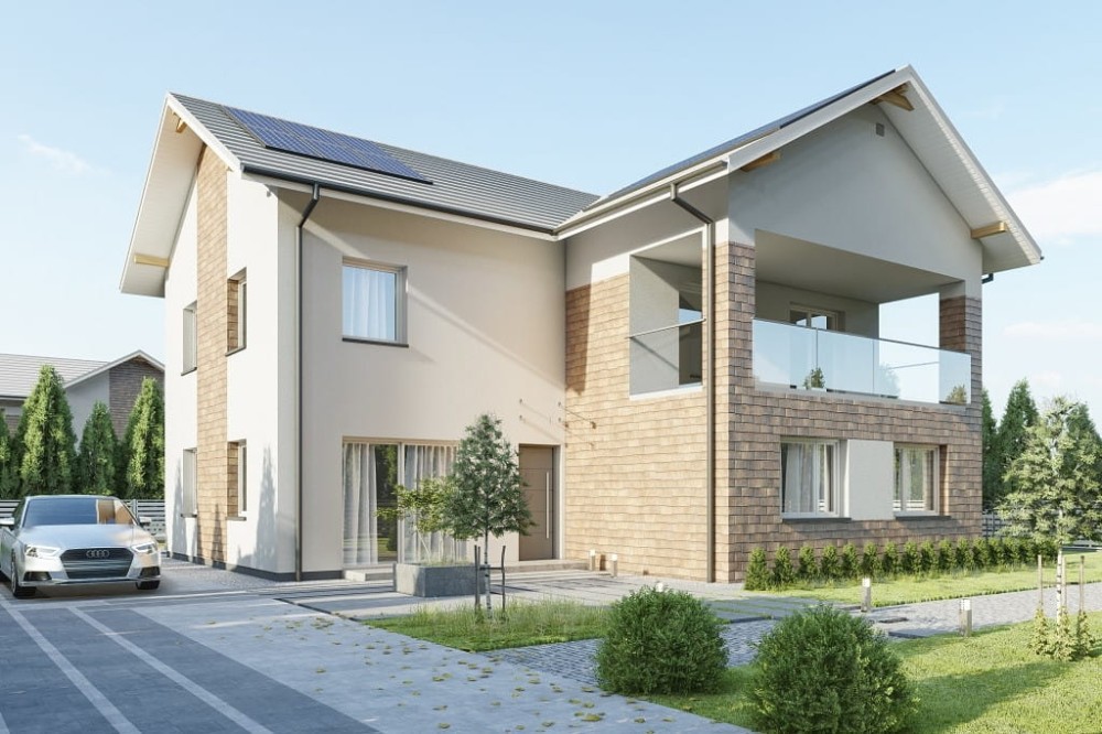 Projekt domu Histrium DM-6799,  jednorodzinny, dwulokalowy z dwoma kondygnacjami nadziemnymi - kolorystyka wersja 4