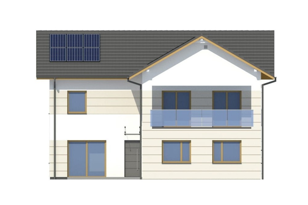 Projekt domu Histrium DM-6799,  jednorodzinny, dwulokalowy z dwoma kondygnacjami nadziemnymi - wizualizacja elewacji frontowej