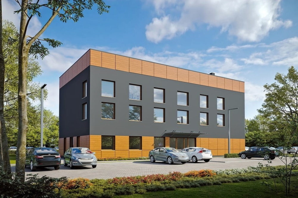 Projekt centrum sportu K-137, dwukondygnacyjny (parter i piętro), bez garażu i piwnicy-kolorystyka wersja 4
