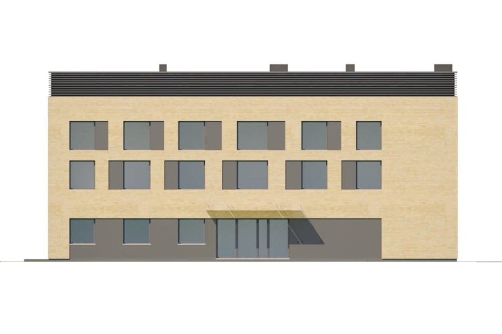Projekt centrum sportu K-137, dwukondygnacyjny (parter i piętro), bez garażu i piwnicy - elewacja frontowa